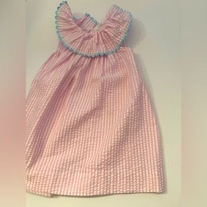 Spring/Easter dress. Pink and white seersucker girls dress